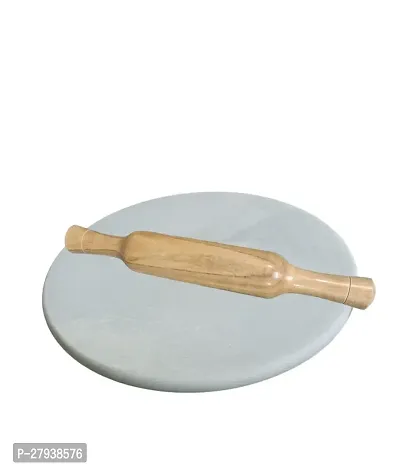 White  Marble Round Chakla For Wooden Belan  Roti Maker  (White Chakla with Belan)-thumb0