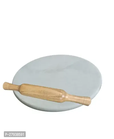 White Handmade Marble Round Chakla For Roti Maker Wooden Belan-thumb0