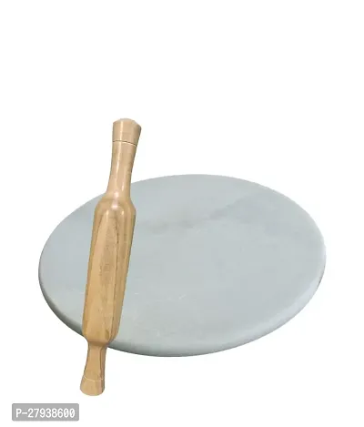 White  Marble Round Chakla For Wooden Belan  Roti Maker  (White Chakla with Belan)