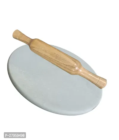 White Handmade Marble Round Chakla For Roti Maker Wooden Belan-thumb0