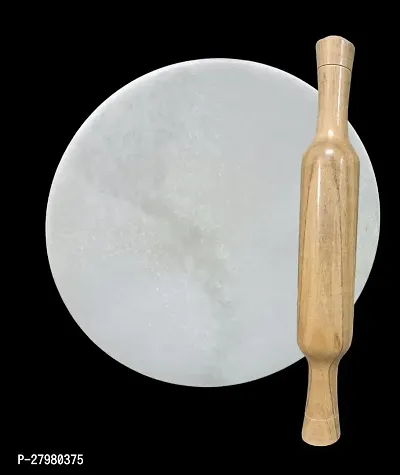 White  Marble Round Chakla For Wooden Belan  Roti Maker  (White Chakla And Belan
