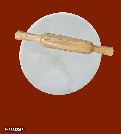 White Marble Handmade Marble Round Chakla For Roti Maker Wooden Belan