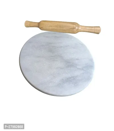 White Marble Handmade Marble Round Chakla For Roti Maker Wooden Belan  (White Chakla And Belan)-thumb0