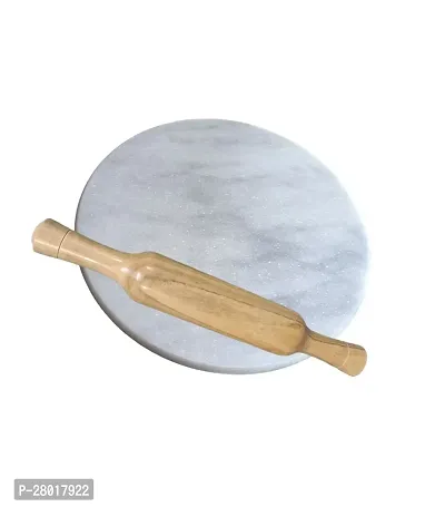 White Handmade Marble Round Chakla For Roti Maker Wooden Belan