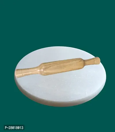 White  Marble Round Chakla For Wooden Belan  Roti Maker  (White Chakla And Belan-thumb0