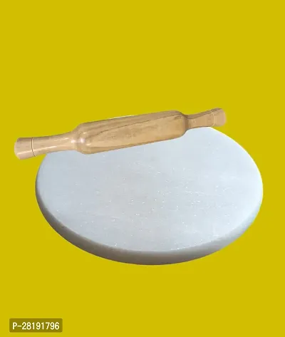 White  Marble Round Chakla For Wooden Belan  Roti Maker  (White Chakla with Belan)-thumb0