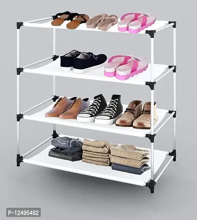 Mainstays 4-Tier Shoe Rack White Plastic Frame, Gray Coating, up to 12  Pairs - Walmart.com