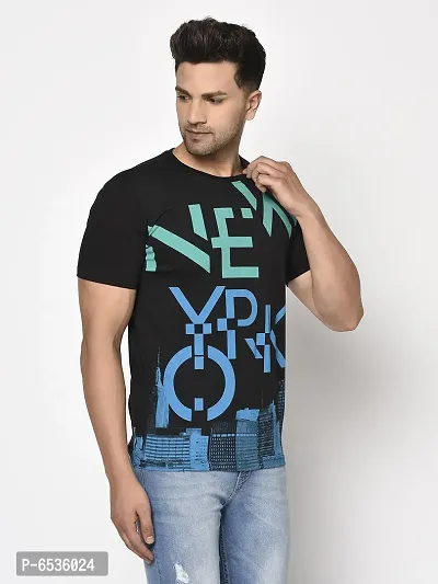 Reliable Black Cotton Blend Printed Round Neck Tees For Men-thumb3