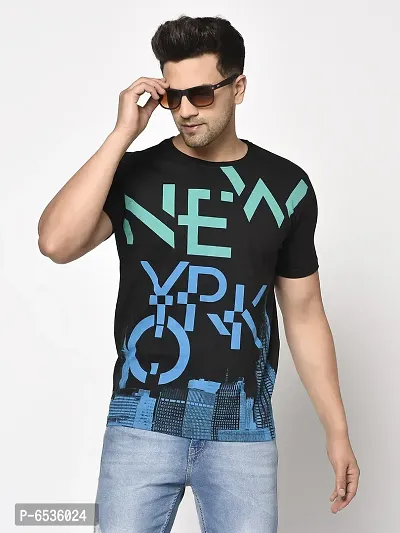 Reliable Black Cotton Blend Printed Round Neck Tees For Men-thumb0