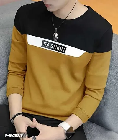 Reliable Yellow Cotton Blend Colourblocked Round Neck Tees For Men And Boys-thumb0