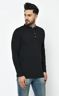 Reliable Black Cotton Blend Solid Henley Tees For Men And Boys-thumb2