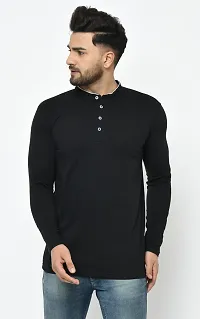 Reliable Black Cotton Blend Solid Henley Tees For Men And Boys-thumb1