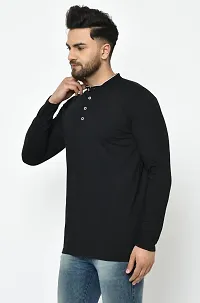 Reliable Black Cotton Blend Solid Henley Tees For Men And Boys-thumb3