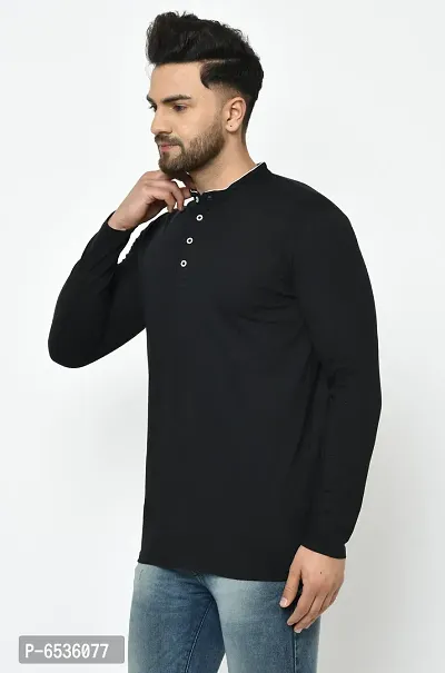 Reliable Black Cotton Blend Solid Henley Tees For Men And Boys-thumb4