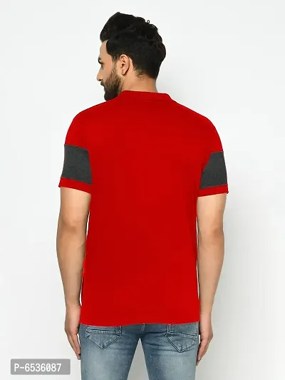 Reliable Red Cotton Blend Colourblocked Polos For Men-thumb2