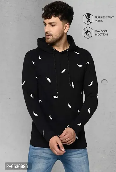 Reliable Black Cotton Blend Printed Hooded Tees For Men And Boys-thumb0