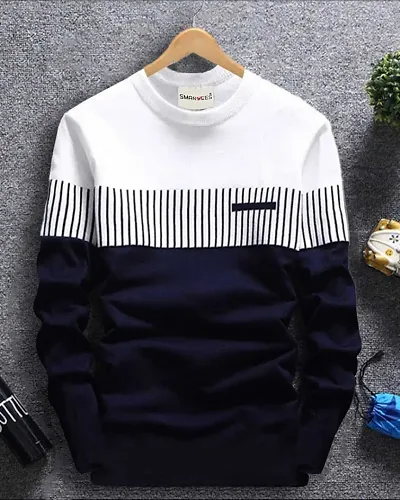 Reliable Cotton Blend Colourblocked Round Neck Full Sleeve Tees For Men And Boys
