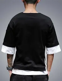 Reliable Black Cotton Blend Printed Round Neck Tees For Men-thumb1