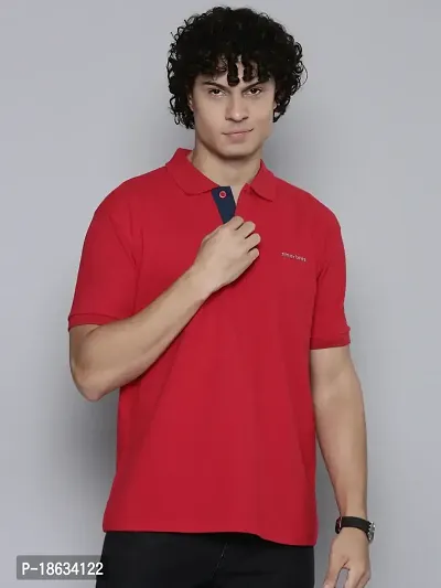 Reliable Red Cotton Blend Solid Polos For Men-thumb0