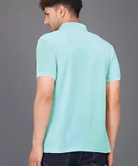 Stylish Polyester Blue Solid Polos Short Sleeves For Men-thumb1