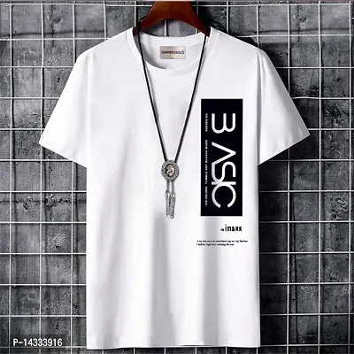 Reliable White Cotton Blend Printed Round Neck Tees For Men-thumb0