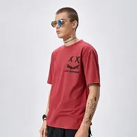 Reliable Maroon Cotton Blend Printed Round Neck Tees For Men-thumb1