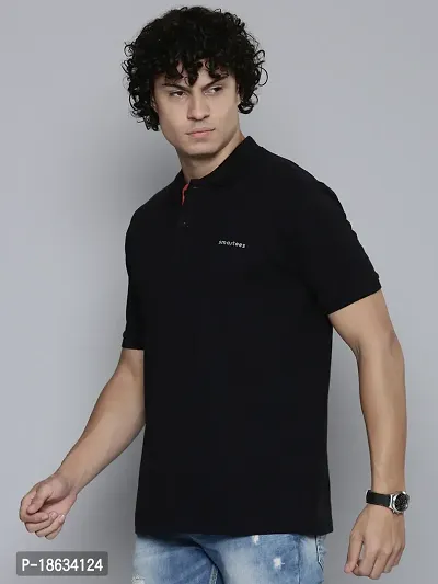 Reliable Black Cotton Blend Solid Polos For Men-thumb2
