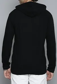 Reliable Black Cotton Blend Printed Hooded Tees For Men-thumb1