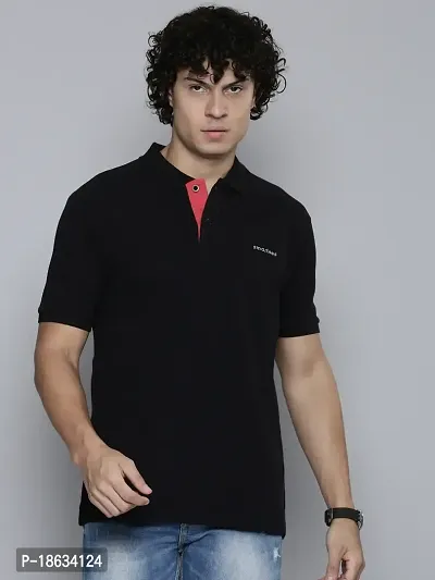 Reliable Black Cotton Blend Solid Polos For Men-thumb0