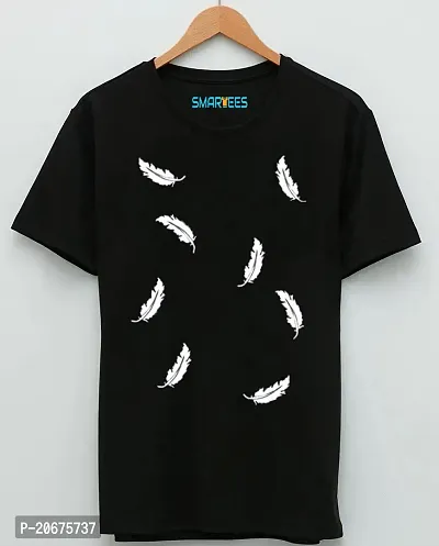 Reliable Black Cotton Blend Printed Round Neck Tees For Men