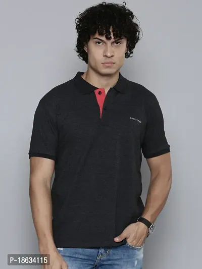 Reliable Grey Cotton Blend Solid Polos For Men