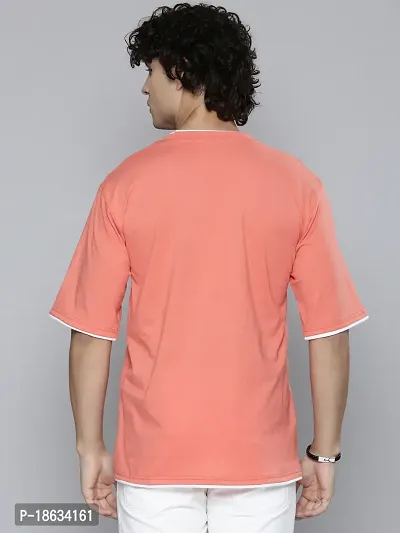 Reliable Orange Cotton Blend Solid Round Neck Tees For Men-thumb3