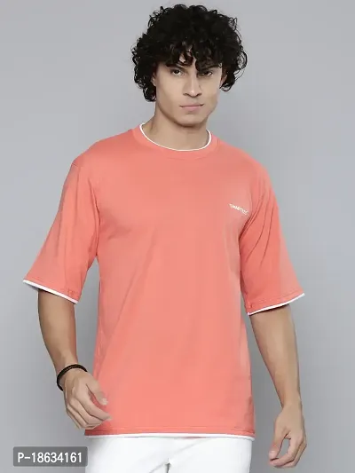 Reliable Orange Cotton Blend Solid Round Neck Tees For Men-thumb0