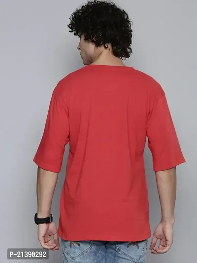 Reliable Red Cotton Blend Solid Round Neck Tees For Men-thumb2