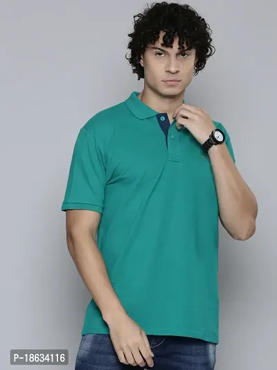 Reliable Green Cotton Blend Solid Polos For Men-thumb2