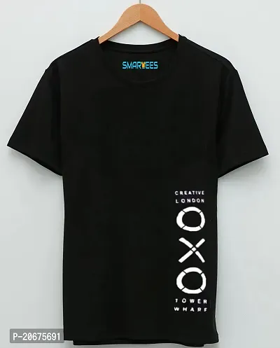 Reliable Black Cotton Blend Printed Round Neck Tees For Men