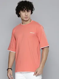 Reliable Orange Cotton Blend Solid Round Neck Tees For Men-thumb1