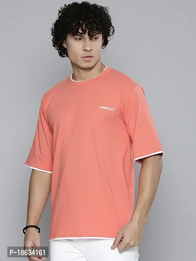 Reliable Orange Cotton Blend Solid Round Neck Tees For Men-thumb2