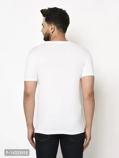 Reliable White Cotton Blend Printed Round Neck Tees For Men-thumb2