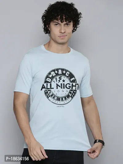 Reliable Blue Cotton Blend Printed Round Neck Tees For Men