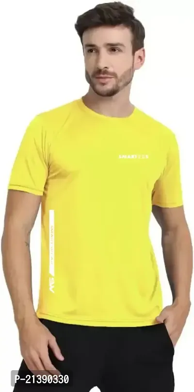 Reliable Yellow Polyester Printed Round Neck Tees For Men