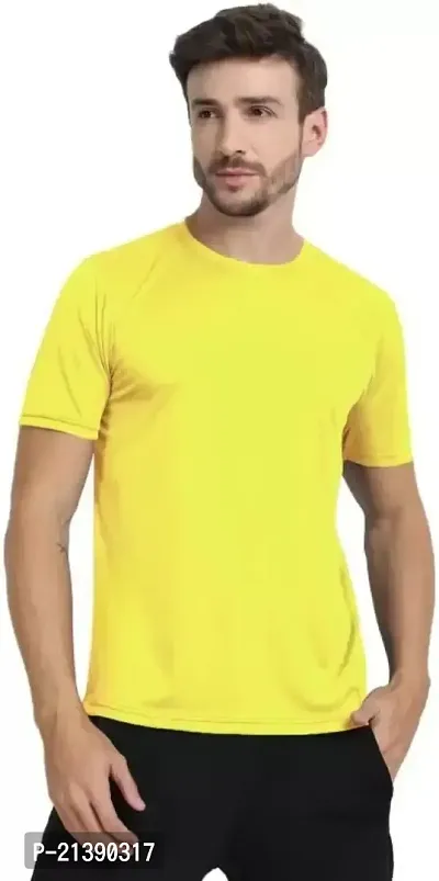 Reliable Yellow Polyester Solid Round Neck Tees For Men-thumb0