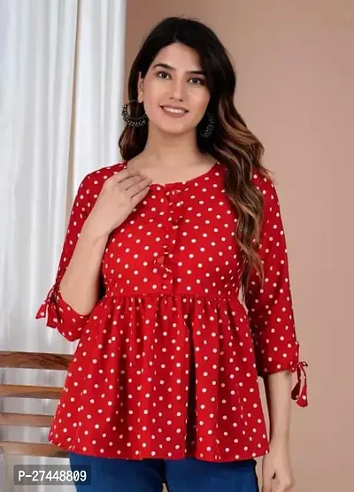 Stylish Red Crepe Printed Tunic For Women-thumb0