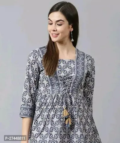 Stylish Grey Rayon Printed Tunic For Women-thumb0