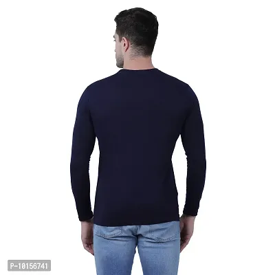 Reliable Navy Blue Polyester Solid Round Neck Tees For Men-thumb2