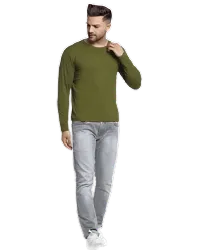 Reliable Olive Polyester Solid Round Neck Tees For Men-thumb3