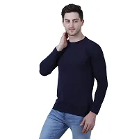 Reliable Navy Blue Polyester Solid Round Neck Tees For Men-thumb4