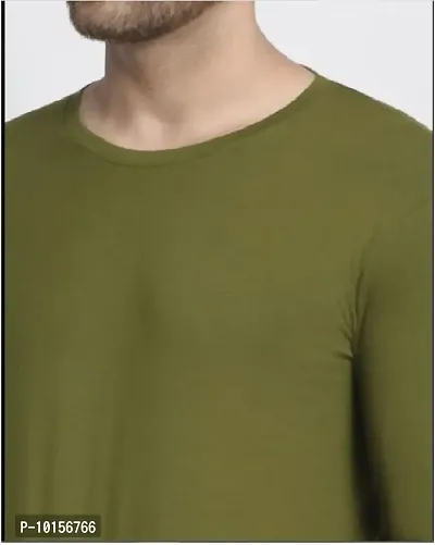 Reliable Olive Polyester Solid Round Neck Tees For Men-thumb5