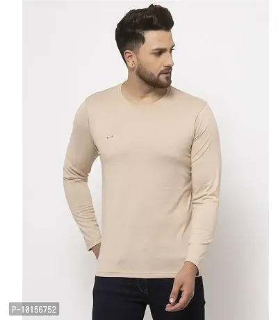 Reliable Beige Polyester Solid Round Neck Tees For Men-thumb0