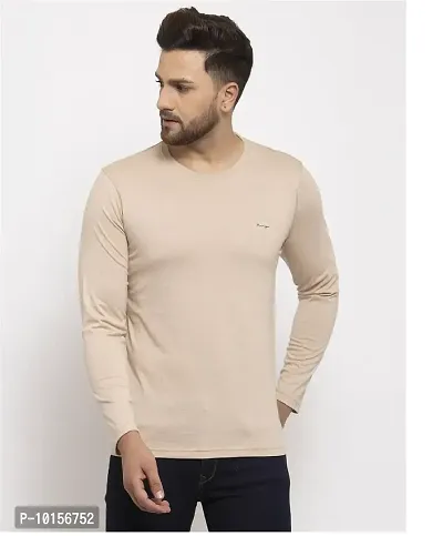 Reliable Beige Polyester Solid Round Neck Tees For Men-thumb3